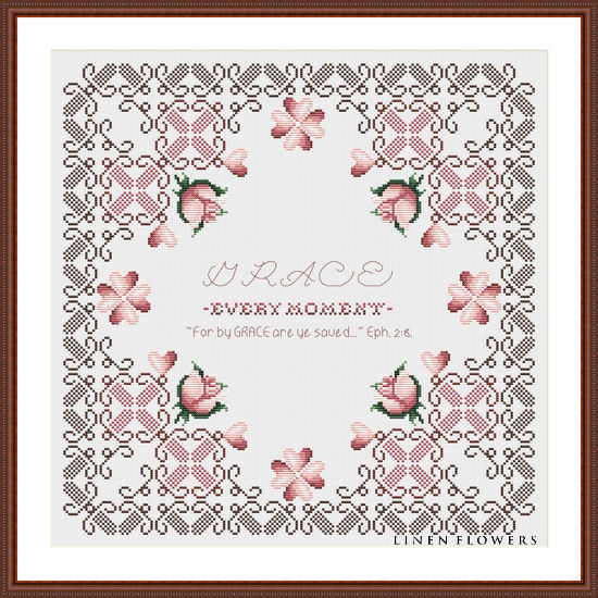 Grace Every Moment Pink Roses with Brown and Pink Background